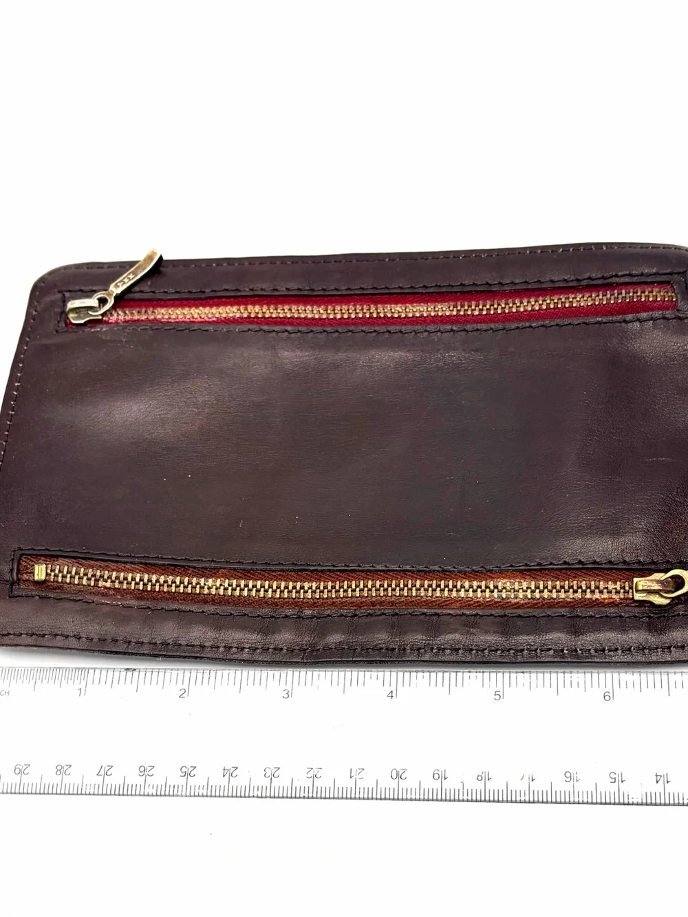 Vintage Dark Brown Italian Leather 4-Way Zip Multi-Currency Wallet